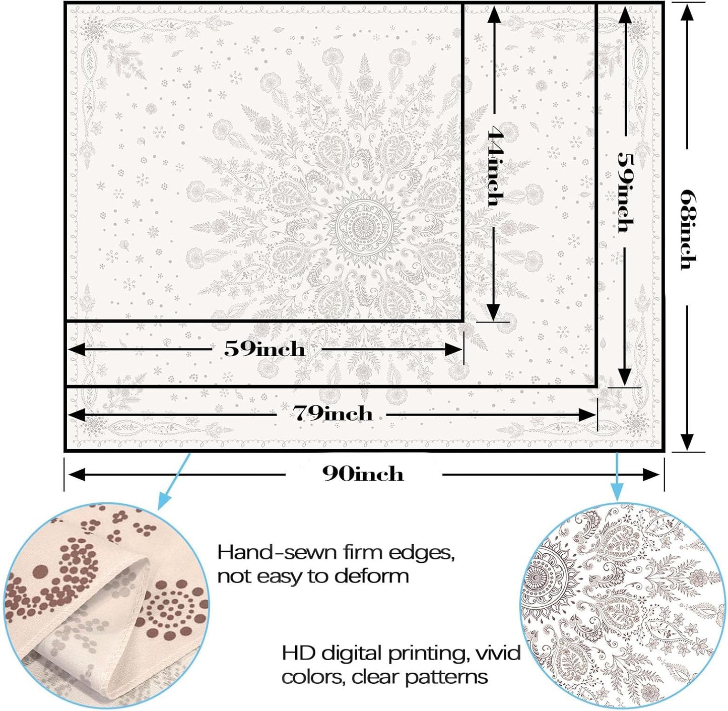 Lunerfex Boho Floral Tapestry Mandala Wall Tapestry, Cute Tapestries for Bedroom Beige Flower Tapestries Wall Hanging for Bedroom Living Room Decor Beige-1 60"x80"