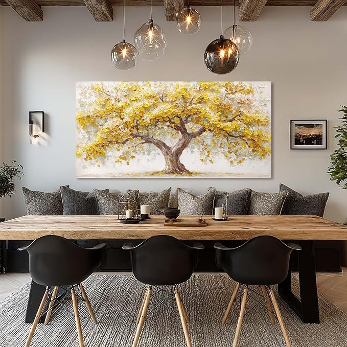 Ggaafet Yellow Ginkgo Tree Wall Art for Living Room Canvas Oil Painting Prints Beautiful Tree of Life Art Deco Modern Artwork Office Bedroom Family Dining Room Decor Extra Large