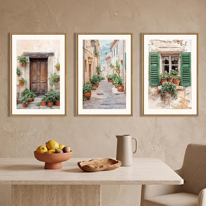 BICERE Large Vintage Italy City Framed Canvas Wall Art,Nature Italian Landscape Wall Decor,Modern Europe Street Art Prints,Minimalist Countryside Artwork for Living Room,Dining Room,Farmhouse -16"x24"x3