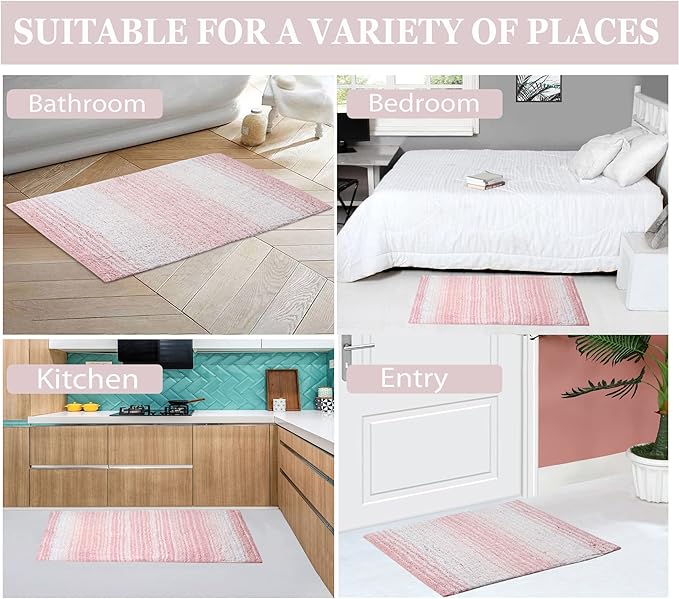 Home Weavers 100% Cotton Gradiation Collection Bathroom Décor | Washable Rug | Bathroom Mat | Kitchen Mat | Bathroom Rug Set | Bath Mat Set | Bath Floor Mat Non Slip, 3 Piece Set with Contour, Pink