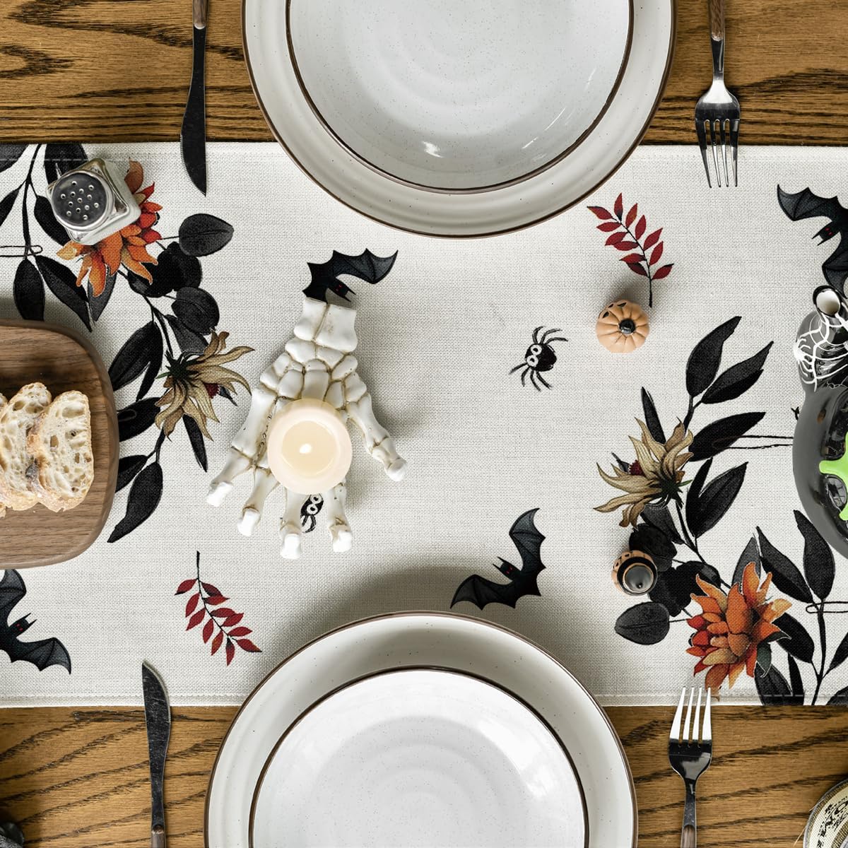 Artoid Mode Pumpkin Ghost Leaves Spider Web 210 GSM Halloween Table Runner, Spooky Kitchen Dining Table Decoration for Home Party Decor 13x36 Inch