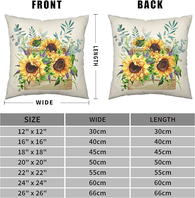 Sunflower Daisy with Purple Floral Throw Pillow Covers Spring Summer Flowers Pillow Case 22x22 Cotton Linen Square Farmhouse Cushion Case for Living Room Bed Patio 2 Pack