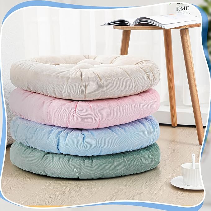 Jerify 4 Pcs Floor Pillow Cushions Large Round Square Large Meditation Floor Pillow for Classroom Adult Meditation Picnic Party Seating Learning Daycare School (Round,Light Colors)