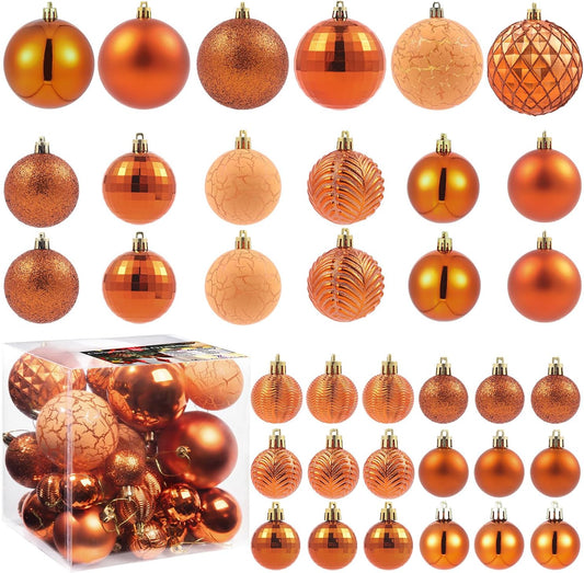 LANGXUN 36pcs Copper Orange Christmas Tree Decorations Balls, Bolas De Navidad, 2025 Christmas Decor, Indoor Outdoor Shatterproof Christmas Ornaments, Xmars Party Wedding Suppiles