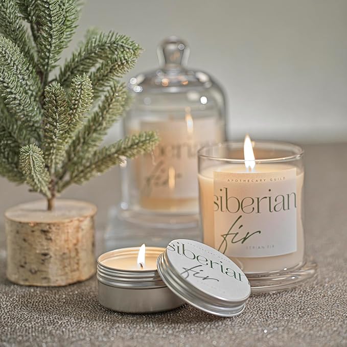 Zodax Apothecary Guild Scented Jar Candle with Glass Cloche - Single-Wick Candle for Home Decor - Makes a Great Gift for Women and Men - Siberian Fir Scent - 10.19 Oz.
