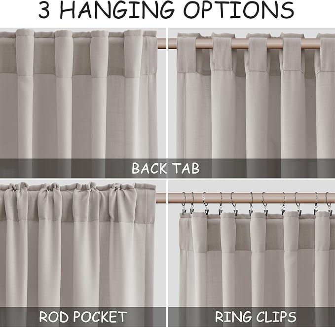 Stone Grey Linen Curtains 120 Inches Long for Living Room Simple Modern Light Filtering Semi Sheer Curtain Back Tab Neutral Luxury Extra Long Floor to Ceiling High Window for Bedroom 52x120, 2 Panels