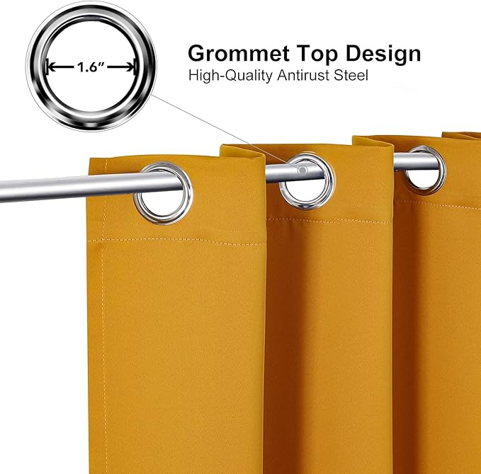 ChrisDowa Room Darkening Curtains 90 Inches Long 2 Panels Set for Living Room, Grommet Thermal Insulated Blackout Curtains for Bedroom (Mustard Yellow, 52 x 90 Inch)