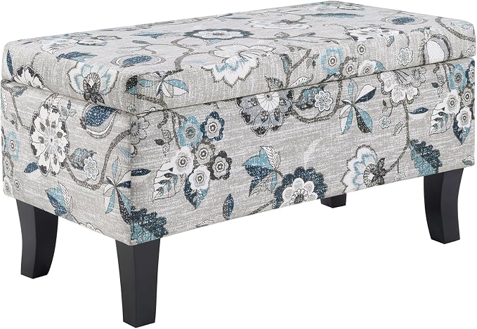 Convenience Concepts Designs4Comfort Winslow Storage Ottoman Bench 32" - Transitional Upholstered Footstool & Seat, for Living Room, Entryway, Hallway, & Bedroom, Gray Flora Fabric