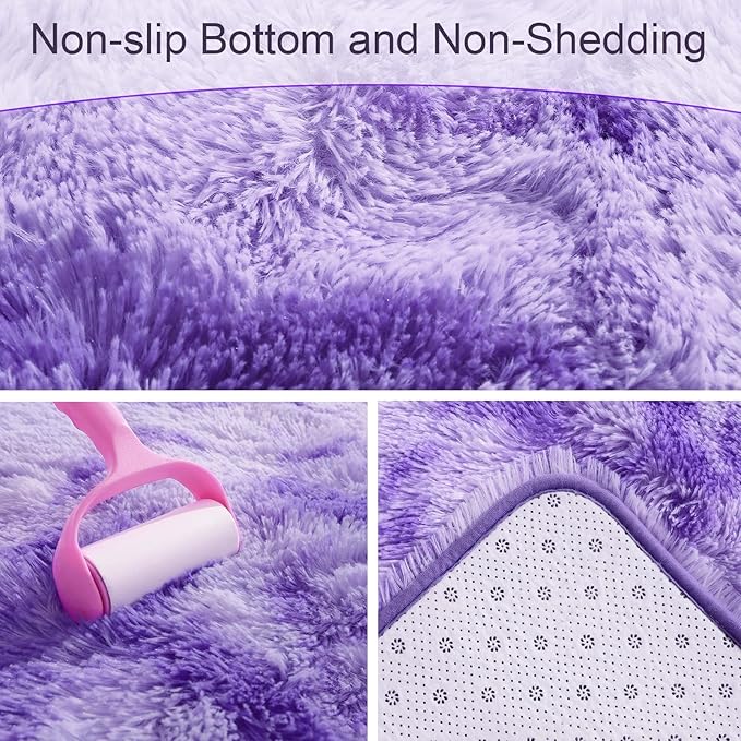 AROGAN Soft Rainbow Area Rugs for Girls Room 5x8 Feet, Fluffy Girls Bedroom Rugs, Princess Rug, Cute Colorful Carpet for Kids Teens Nursery Toddler （Purple）