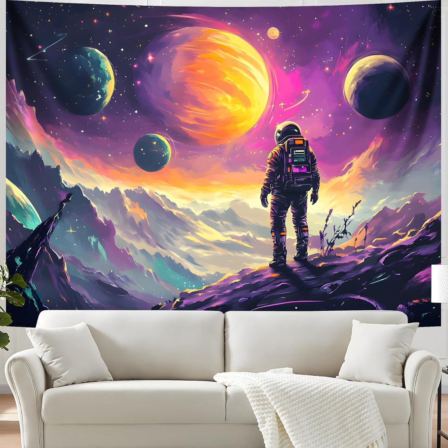 BVBOX Astronaut Space Blacklight Tapestry 79"x59", UV Reactive Astronaut Universe Galaxy Planet Glow in Dark Tapestries, Black Light Neon Upright Poster Wall Hanging Backdrop Decor for Bedroom Living Room