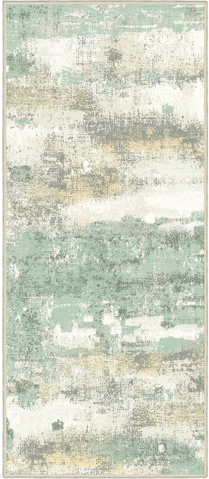 BEIMO Runner Rug for Hallway Kitchen, 2'6"x6' Machine Washable Runners Rug for Entryway, Soft Modern Abstract Throw Rugs, Low Pile Floor Cover with Non Slip Backing, Light Green