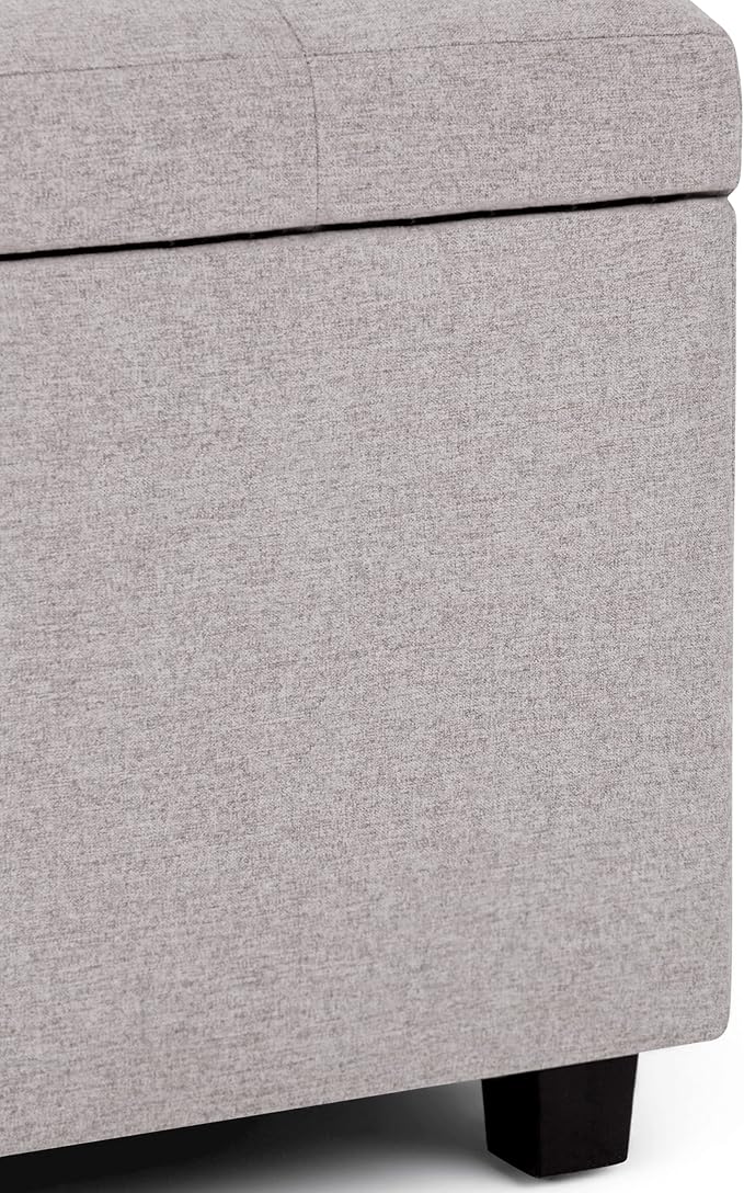SIMPLIHOME Cosmopolitan Storage Ottoman - 34 inch Wide Upholstered Linen Look Fabric Rectangle Storage Ottoman Bench in Cloud Grey, Transitional Tufted Ottoman for Living Room with Lift-Up Lid