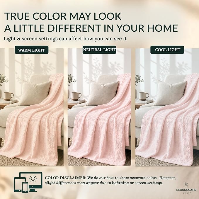 CLOUDSCAPE 4 Layer Muslin Blanket for Adults - 100% Cotton Throw Blanket, 50"x70" Oversized Gauze Throw for Sofa, Couch -Soft Lightweight Breathable Muslin Cotton Comforter for Summer - Seashell Pink