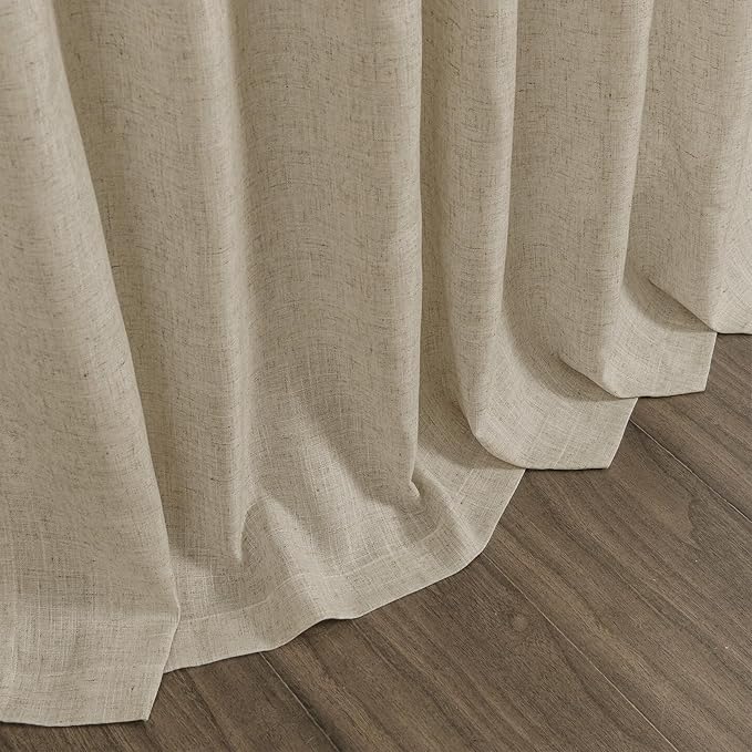 Eggshell Beige Linen Curtains for Living Room 105 Inches Long Light Filtering Semi Sheer Curtain Back Tab Rustic Farmhouse Decor Burlap Luxury Boho Drapes for Bedroom Dinner Room 52x105, 2 Panels