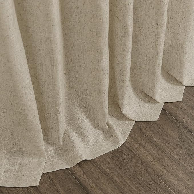Eggshell Beige Linen Curtains 132 Inch Length for Living Room Light Filtering Semi Sheer Curtain Back Tab Rustic Farmhouse Decor Drapes Floor to Ceiling High Window for Bedroom 52x132, 2 Panels
