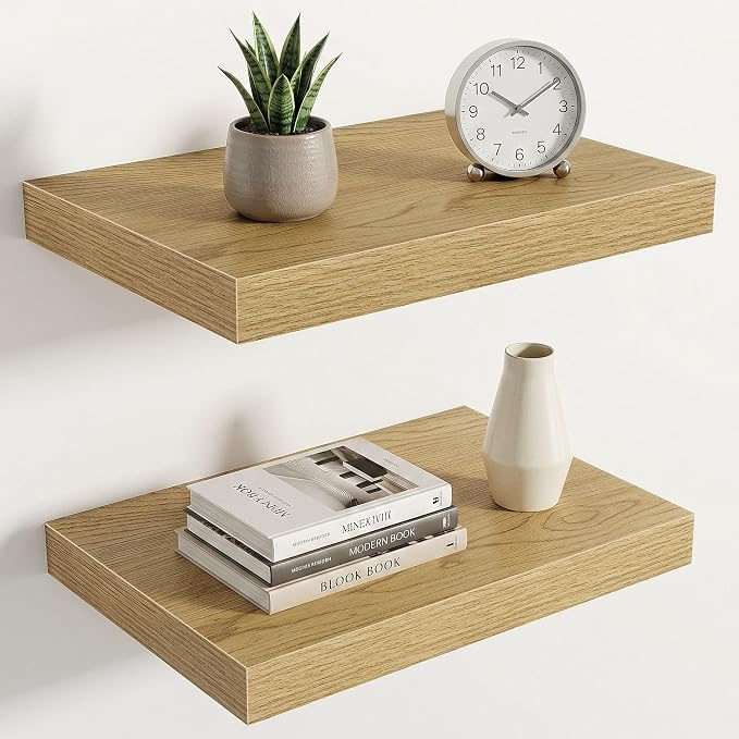 Acovy 10" Extra Deep Floating Shelves for Wall, 16" Long Wood Wall Shelves Set of 2 for Bathroom Bedroom Kitchen Living Room Laundry Room, Modern Floating Shelf for Home Decor