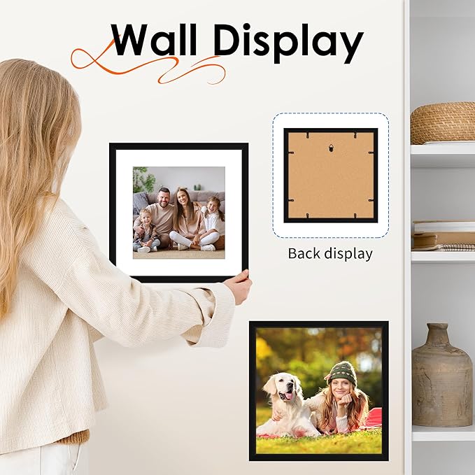 FIXSMITH 12x12 Picture Frame Set of 1, Photo Frame with HD Plexiglass, Display Pictures 8x8 with Mat or 12x12 Without Mat, Black Picture Frames Collage Wall Decor, Gallary Wall Frame