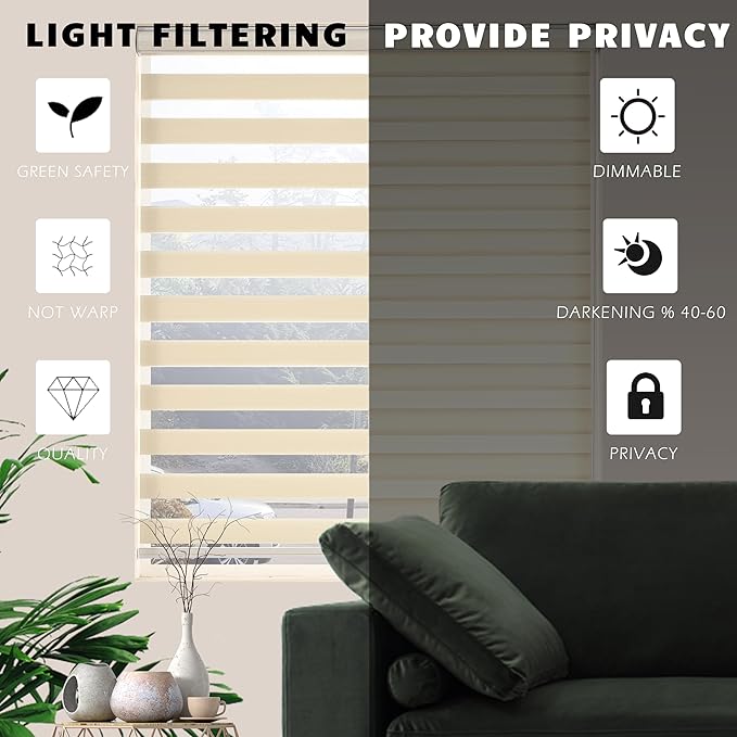 Custom Cut Size Zebra Blinds for Windows Privacy Light Filtering Zebra Shades Dual Layer Blinds for Indoor Windows(Custom Size Cream Color)