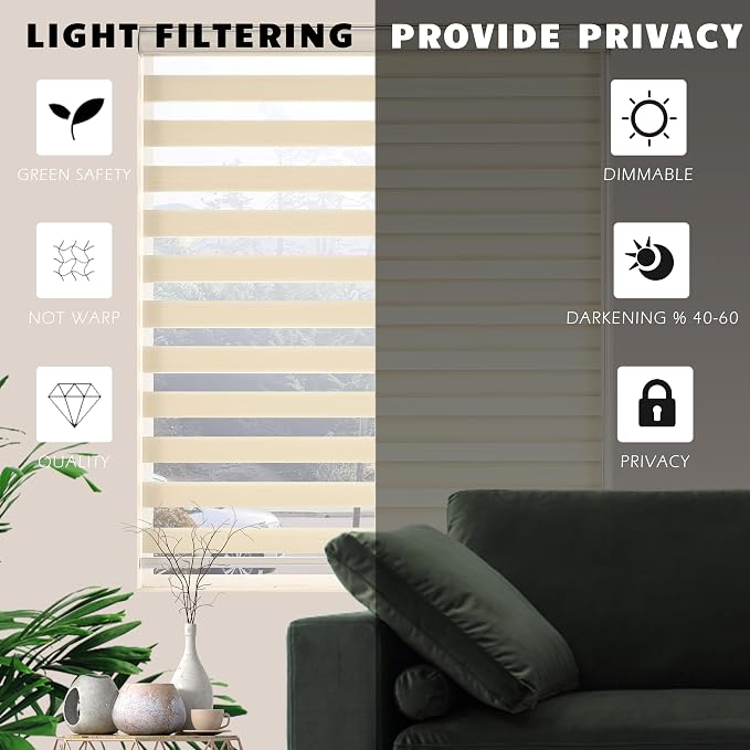 Zebra Blinds Window Blind Zebra Shade Blinds for Windows Roller Sheer Shades Privacy Light Filtering Shades for Home Kitchen Bathroom (Width 65'' X Height 72'' Cream)