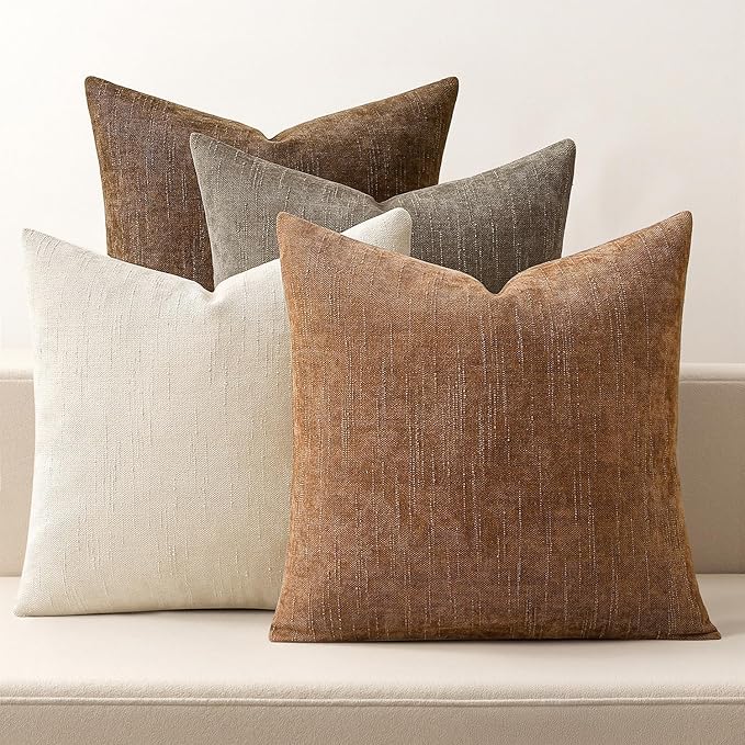 MIULEE Pack of 4 Decorative Throw Pillow Covers 24x24 Inch Brown Chenille Textured Throw Pillows Boho Farmhouse Rustic Accent Cushion Covers for Vintage Modern Home Decor Couch Sofa Bed Living Room
