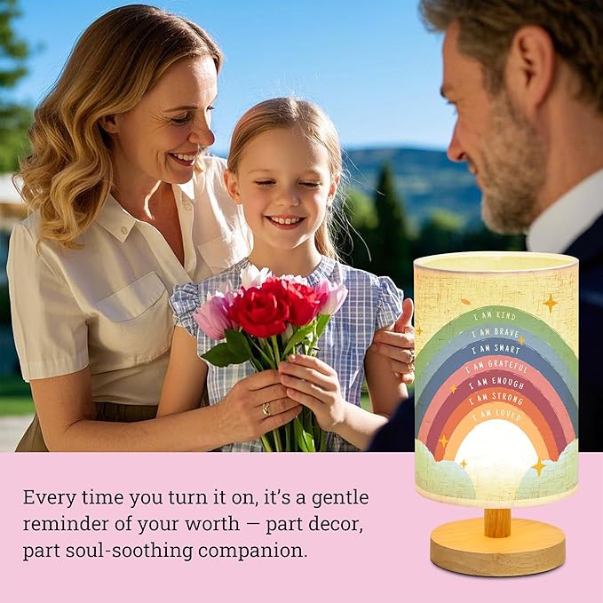 WSYEAR Boho Rainbow Inspirational Lamp, Classroom Desk Lamp Rainbow I Am Kind Daily Affirmation Decor for Home Bedroom Living Room Office