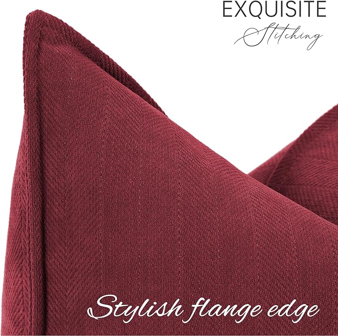 ZWJD Burgundy Pillow Covers 24x24 Set of 2 Chenille Throw Pillow Covers with Elegant Design Soft and Luxurious Decorative Throw Pillows for Couch, Bed, and Home Decor