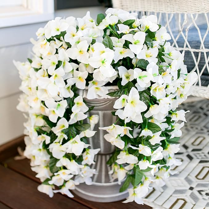 HyeFlora Bougainvillea Artificial Hanging Flowers Plants for Outdoors Decoration, 2pcs White Fake Flowers Silk Bougainvillea Vines Realistic UV Resistant Faux Flowers for Outdoor Planters Patio Yard
