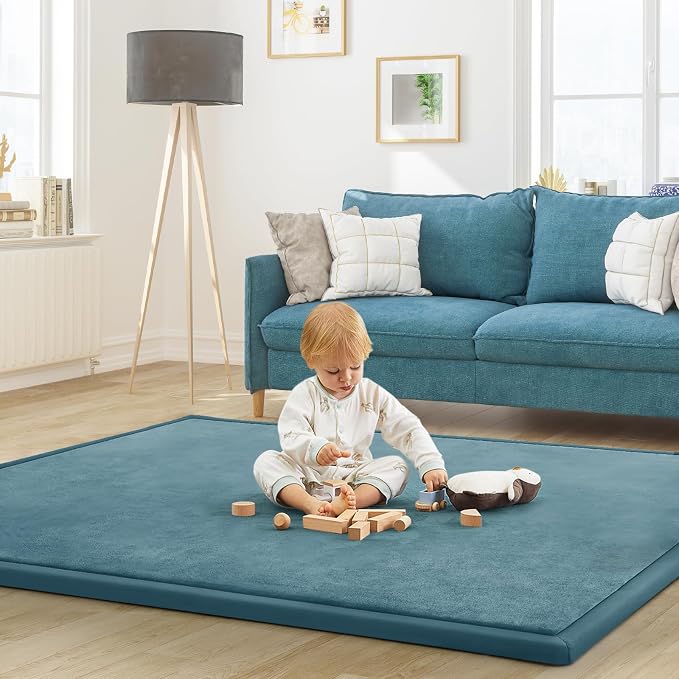 Baby Play Mat for Floor Nursery Rug Muscle Mat Area Rug Playroom Rug 50"x50" Playpen Mat Elastic Foam 1.3" Thick Crawling Mat for Babies,Toddlers, Infants, Kids,Indigo