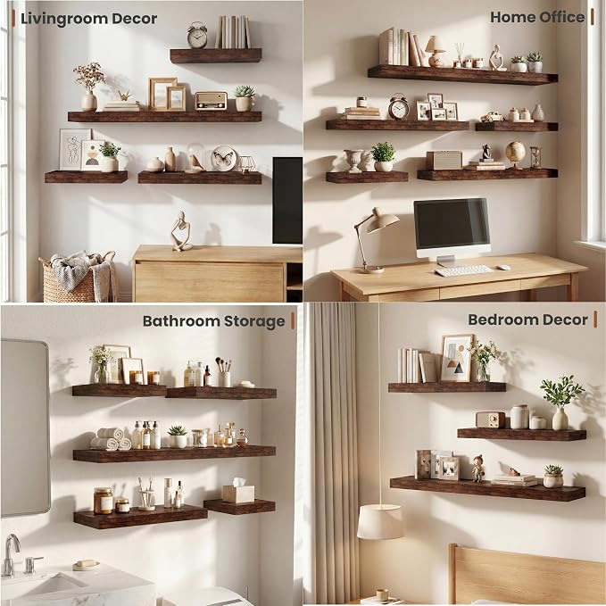 Vivelove 12" Deep Floating Shelves for Wall 30" Long, Wall Shelves for Living Room Bedroom Bathroom Kitchen Laundry Room, Farmhouse Rustic Shelves for Home Decor, 30" X 12" X 2" Set Of 2, Rustic Brown