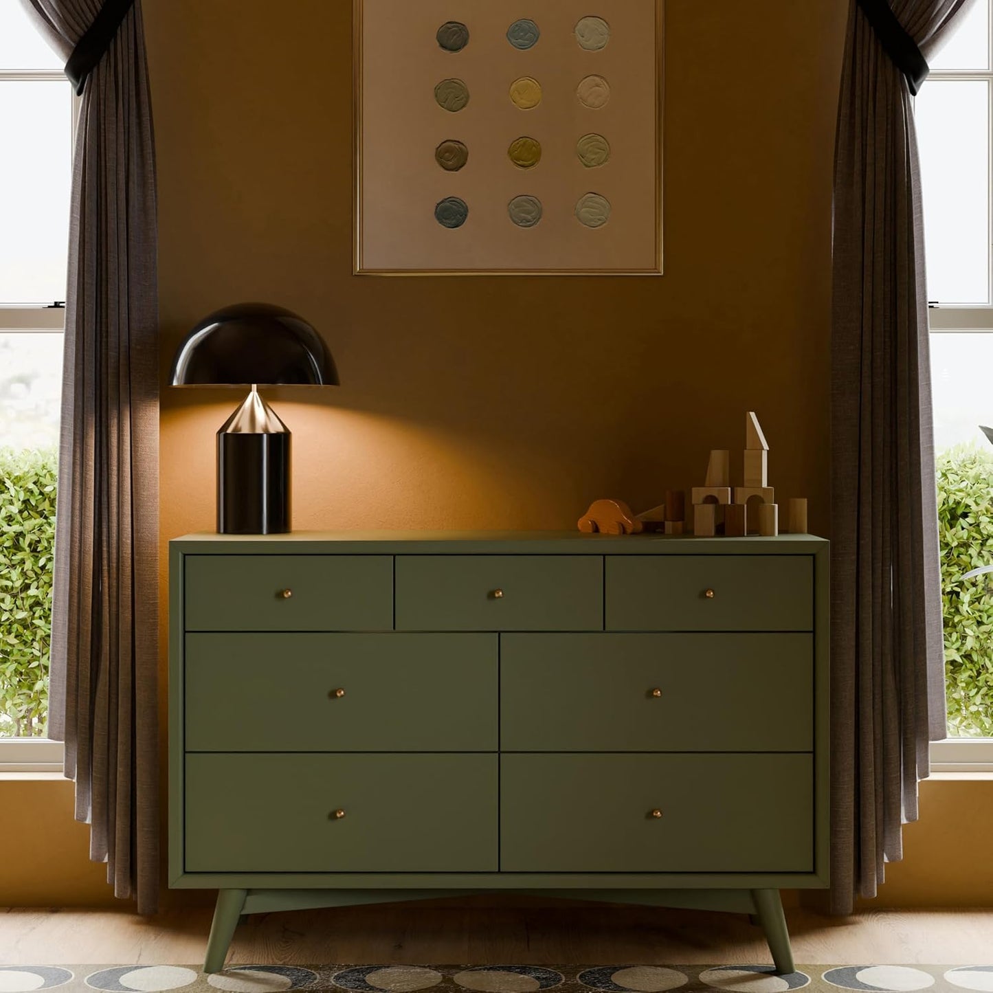 Babyletto Palma 7-Drawer Baby Dresser for Nursery - GREENGUARD Gold Certified - Assembled Chest of Drawers for Kids, Boys & Girls - Multi-Purpose Storage Dresser for Bedroom, Living Room, Olive Green