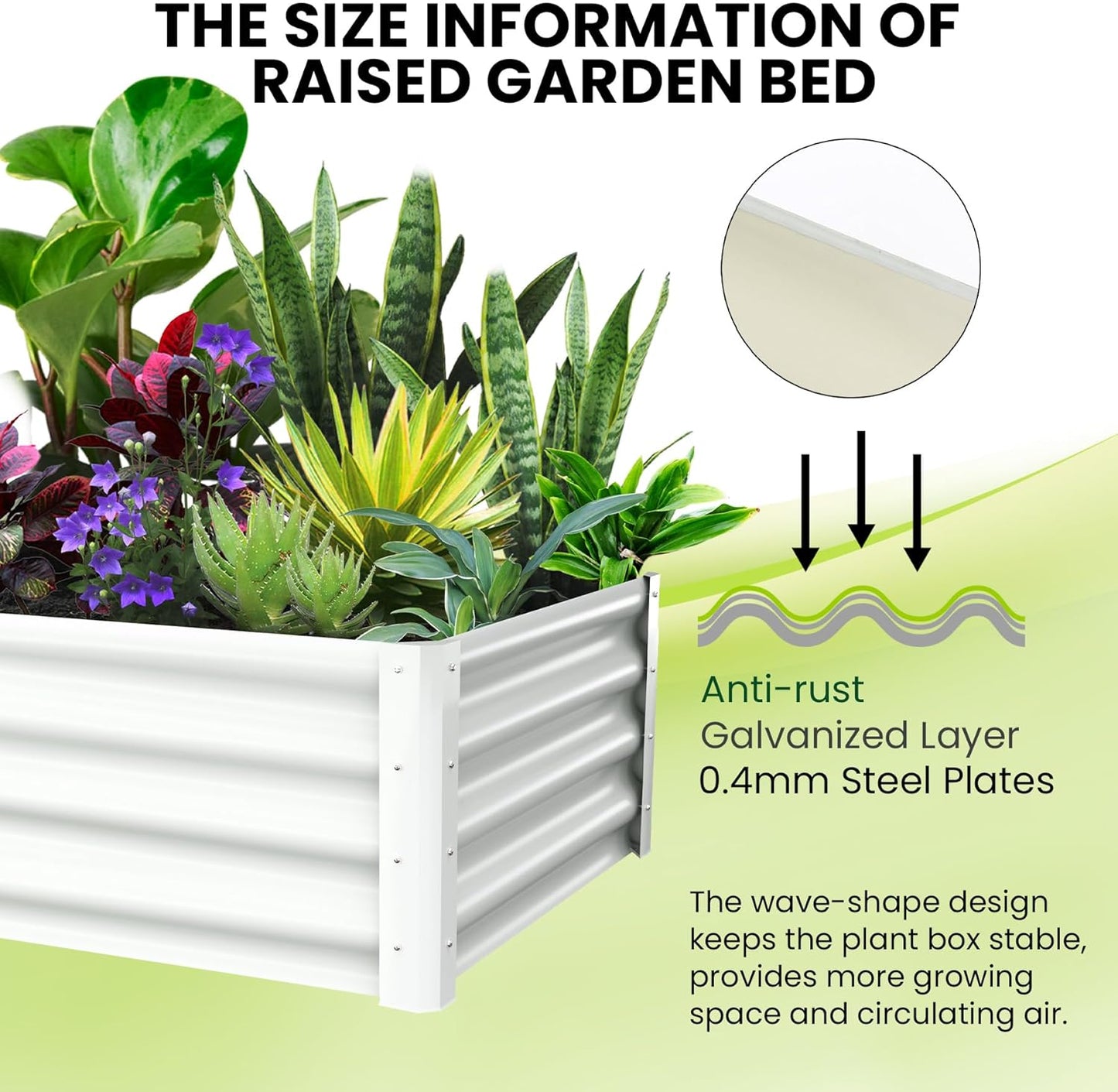 Galvanized Raised Garden Bed Outdoor, 2 Pcs 6x3x1FT Outdoor Large Planter Raised Beds Open Base with Safety Edge and Glove for Vegetables Flowers Ground Planter, White
