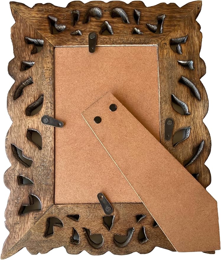 Hand Carved Mango Wood Rustic 4x6 Picture Frame with Real Glass - Aesthetic Vintage Wood Frame for Tabletop Use - Rustic Home Decor Perfect for Your Memories