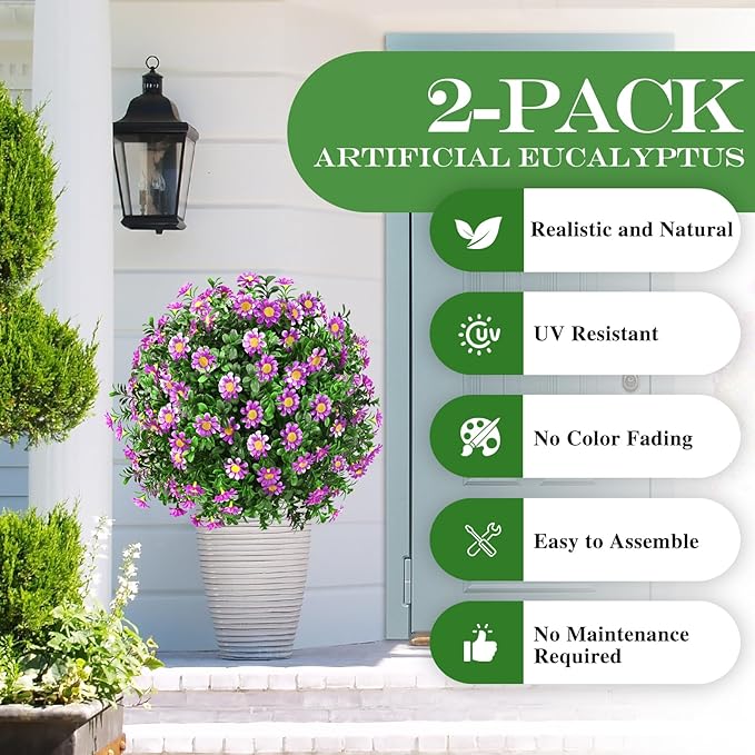 FAJUNZH Artificial Topiary Bushes for Outdoors with Spike, Boxwood Ball Fake Shrubs UV Resistant Faux Plants for Indoor Outdoor Fall Thanksgiving Halloween Decor (Sunflower Boxwood Colorful -2 Packs)