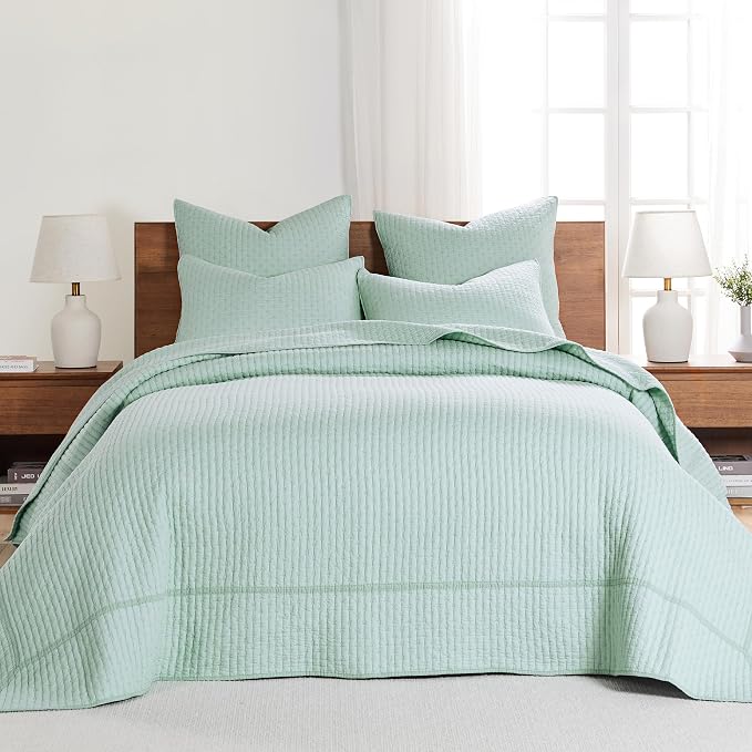 Levtex Home Cross Stitch Bedspread Set - Blue, King Bedspread and 2 Shams - Cotton