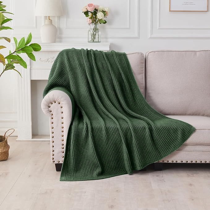 Douceur Christmas Green Throw Blanket for Bed, Soft Chunky Cable Knit Throw Blanket, Classic Fisherman's Rib Stitch Pattern Throw for Living Room,50"X60"