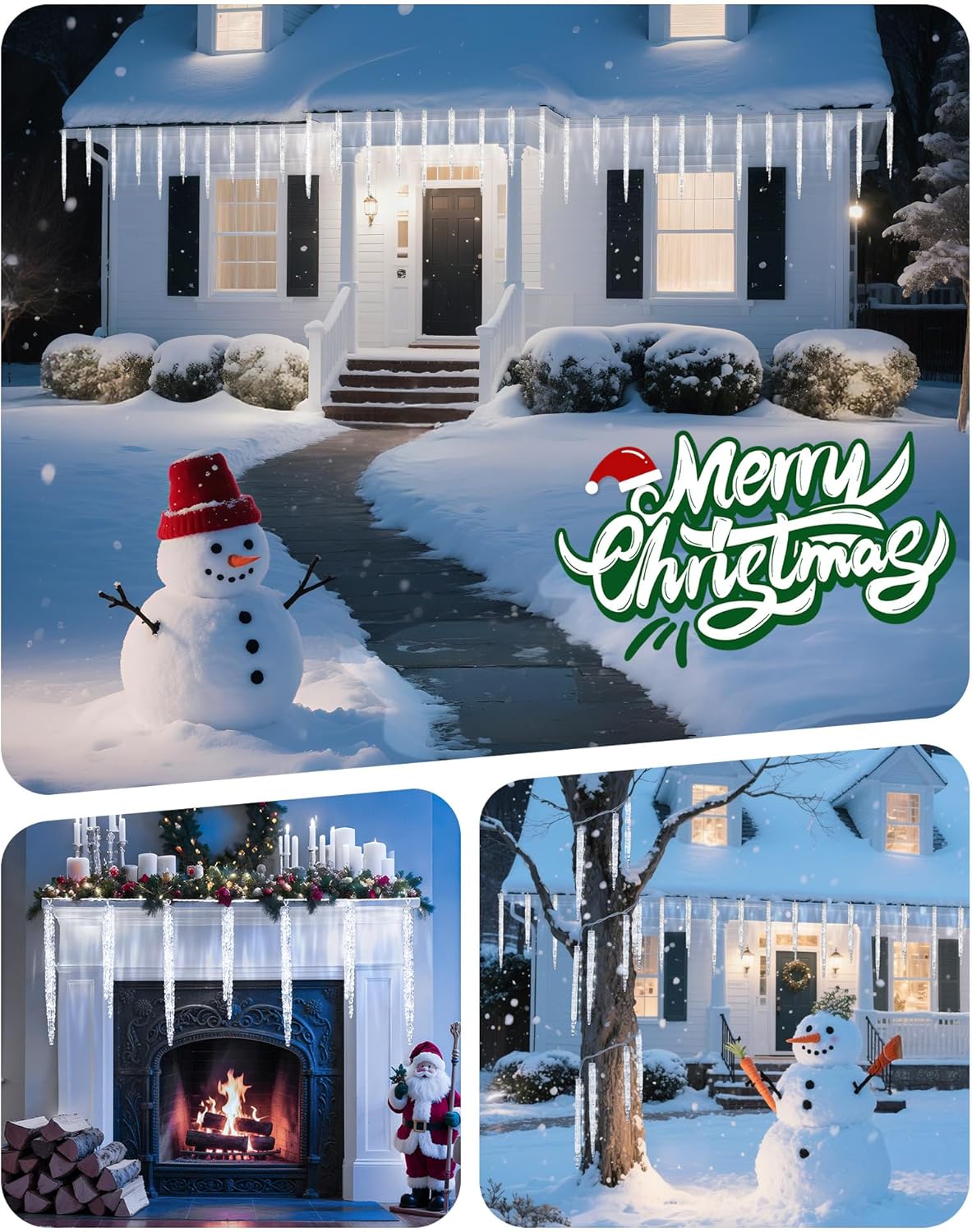 Minetom Icicle Lights Outdoor with Clips, 20ft 100 LED 20 Tubes Twinkling Icicle String Lights, Connectable Waterproof Hanging Icicle Christmas Lights Plug in for Eave Holiday Outdoor