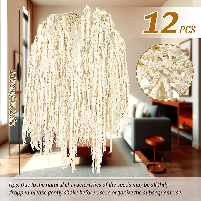 Suncalla 12 Pcs Beige Spring Natural Dried Amaranthus Hanging Flowers Amaranthus Artificial Flowers for Wedding Arch Bouquet Floral Garland Wall Home Decoration (45 Inch)