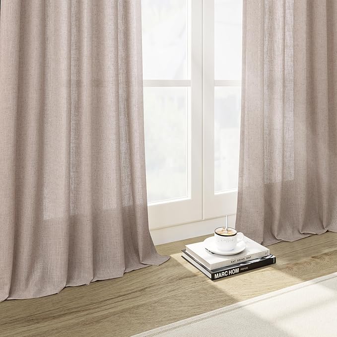 Oatmeal Linen Curtains 96 Inches Long for Living Room 2 Panels Back Tab Pocket Semi Sheer Privacy Light Filtering Modern Farmhouse Curtains Flax Linen Bedroom Curtain Drapes for Bedroom 40x96 Inch