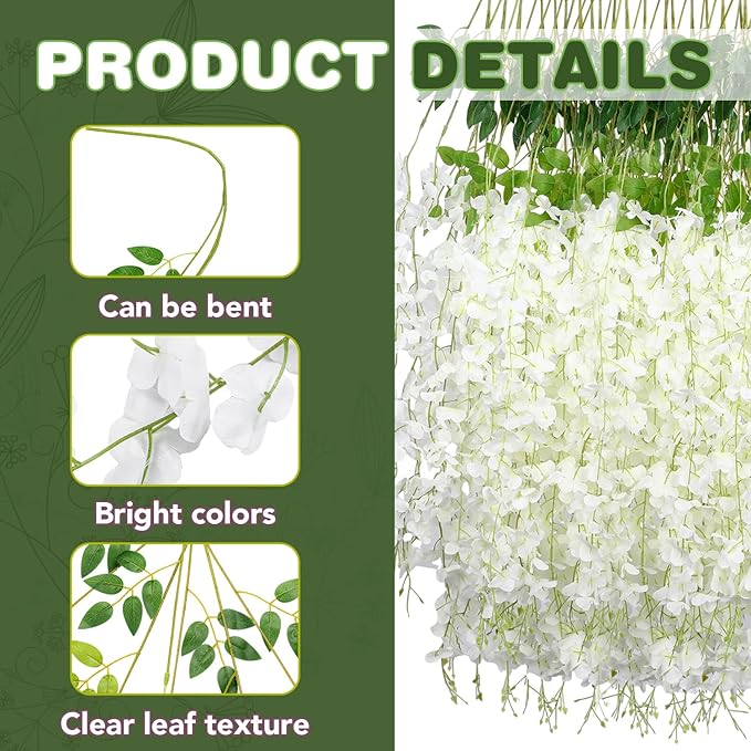 Alotiki Wisteria Hanging Flowers,Fake Hanging Flowers,Wisteria artificiales Garland for Home Wedding Arch Floral Party Garden Ceremony Outdoor Decor,3.6 feet Long(150,White)