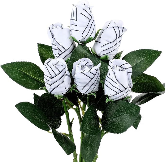 Suhine 6 Pcs Artificial Volleyball Rose Flowers Sports Party Favors Bulk for Birthday Graduation Wedding Party Decoration Table Centerpieces Mom Team Coach Senior Night Gift(Volleyball Color, Normal)