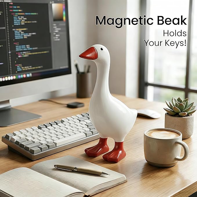 Desk Goose 7 Inches Desktop Goose Statue with Magnetic Beak, Funny Office Decor & Cute Home Desk Decoration Gift for Women