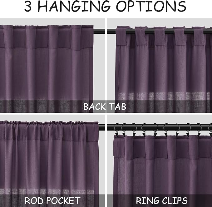 Nanspring Plum Linen Kitchen Curtains 30 Inch Length 2 Pack Semi Sheer Linen Blend Minimalist Light Filtering Short Drapes Back Tab Rod Pocket for Small Windows Cafe Bathroom Laundry 36Wx30L