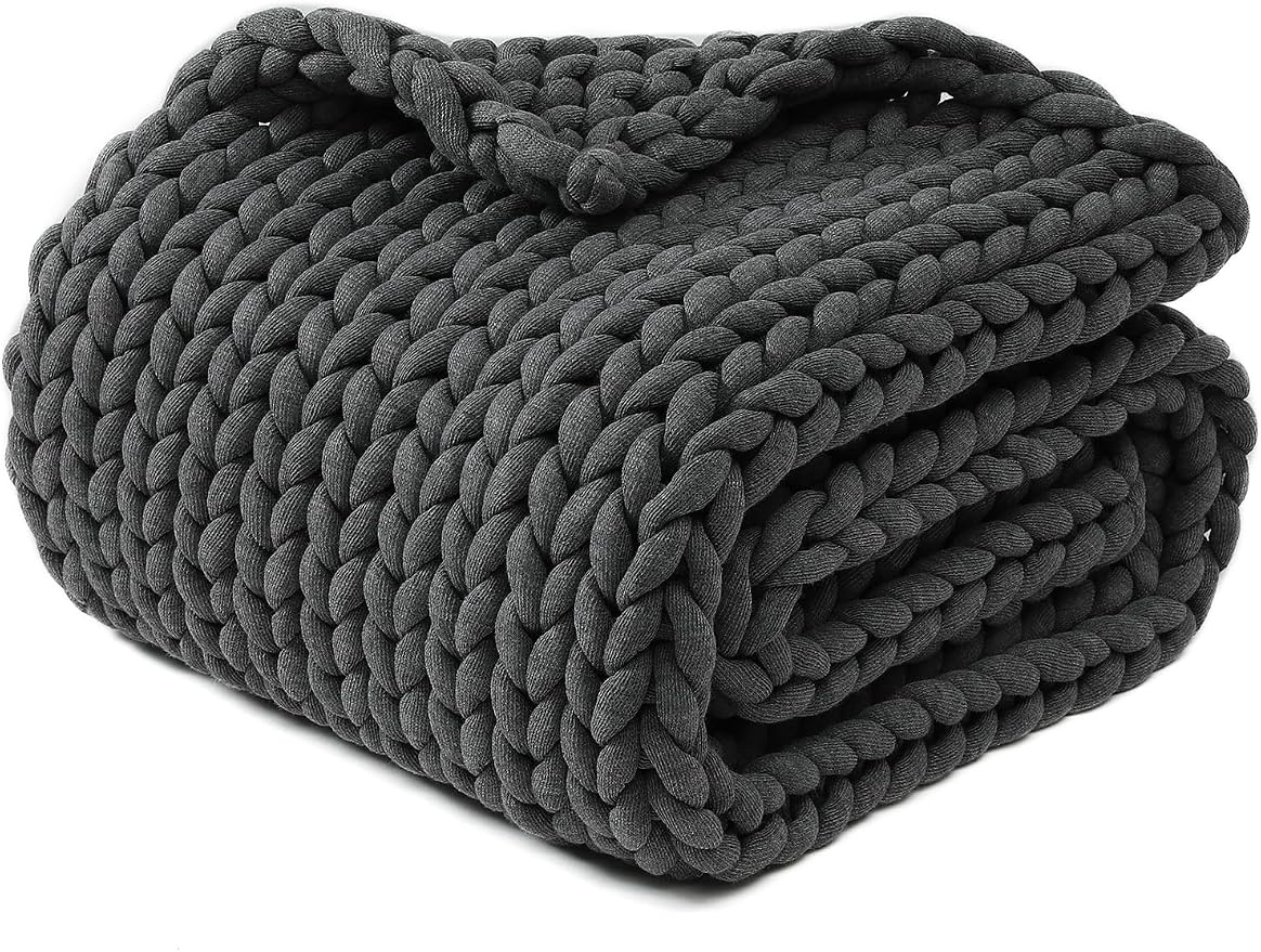 YnM Chunky Throw Blanket, Medium-Weight, Hand Knitted, Skin Friendly, Ventilated and Breathable, Machine Washable, Home Décor Piece for Couch, Sofa and Bed (Charcoal Grey, 60x80 Inch)