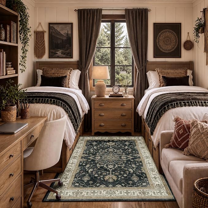 RELEANY Area Rugs 3'x5' Washable Non-Slip, Floral Vintage Distress Medallion Carpet for Living Room Bedroom Dining Room, Vintage Black Brown Neutral