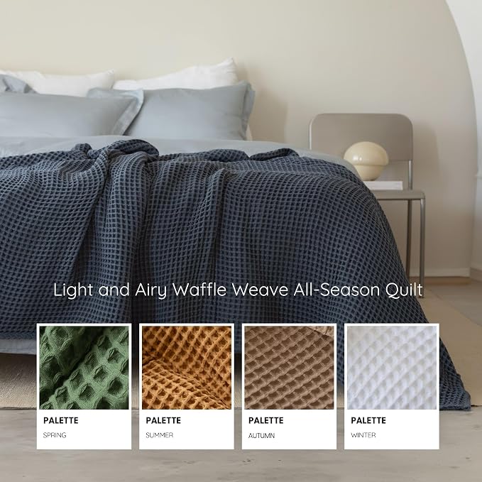 Premium Waffle Throw Blanket California King Size Anthracite - 100% Turkish Cotton, Light and Airy Waffle Weave All-Season Quilt - Luxury Decorative Bedspread (Anthracite, 95" x 126" Inch)