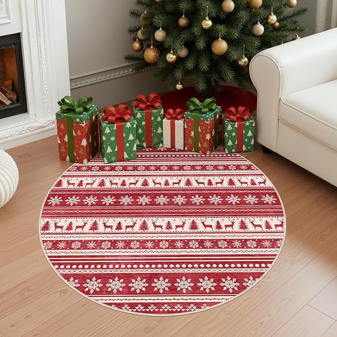 cotiled Area Rugs for Living Room Washable Living Room Rug Soft Neutral Indoor Floor Carpet Non-Slip Stain Resistant Modern Boho Rugs for Bedroom Dining Room Kids Room Nursery Office Home Red