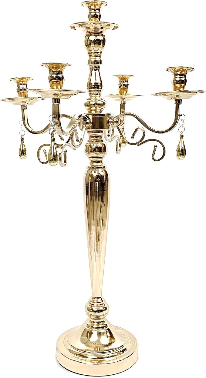 Allgala 26" 5-Arm Tall Gold Plated Taper Candle Holder Candlestick Candelabra-HD89031