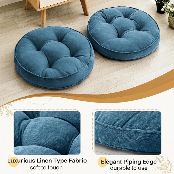 1 MIDDLE ONE Floor Pillow Set of 2, Memory Foam Floor Cushions for Adults, Large Meditation Pillow for Sitting, 22 x 22 Inches (Round | Navy)