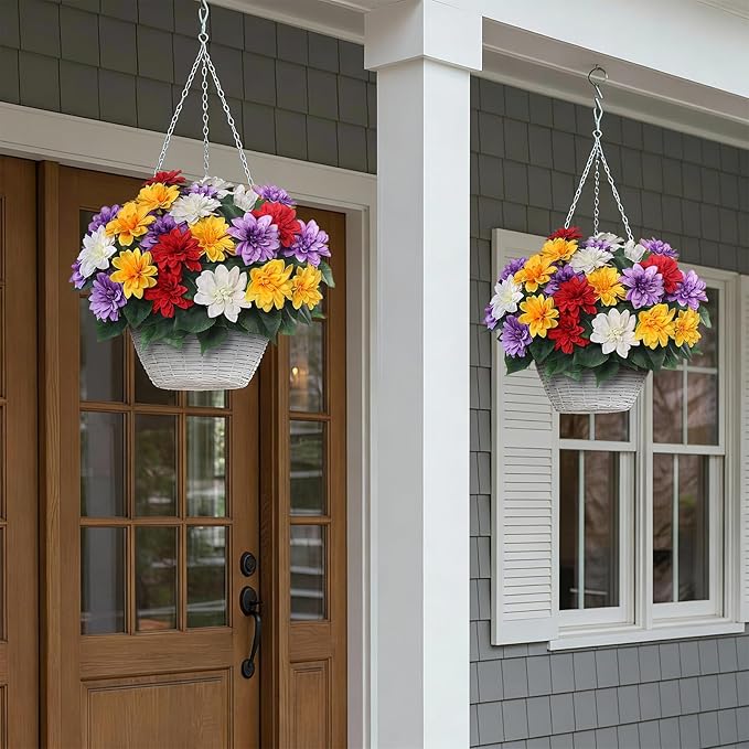 VIERENA 8 Bundles Artificial Dahlia Flowers for Outdoors Spring Summer Decor, No Fade Silk Flower Faux Dahlias Plant Arrangement for Home Garden Balcony Farmhouse（Mixed Color）