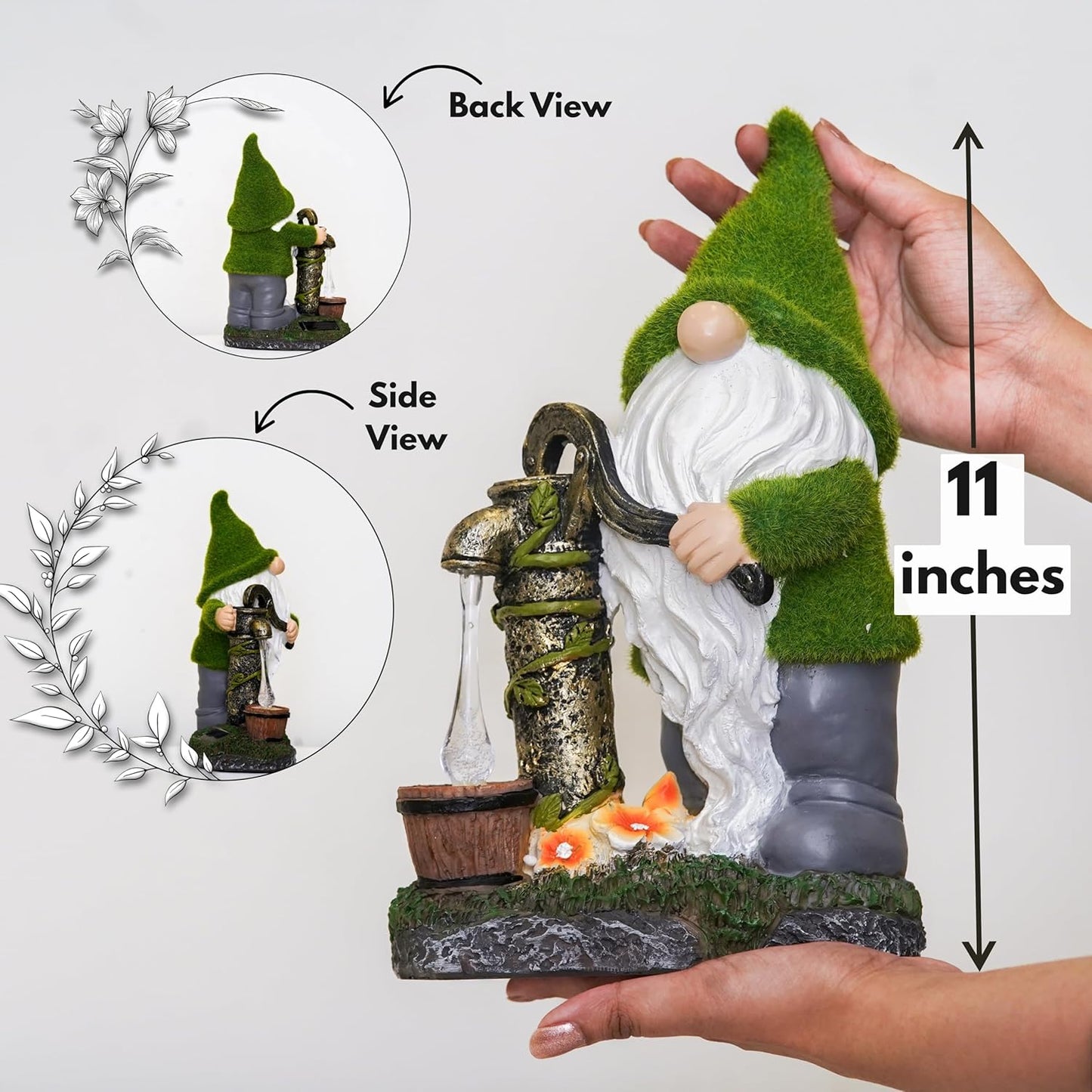 Water Pump Gnome Decorations for Yard/Lawn Outdoors Decor – Weatherproof Garden Statue – Fun Spring Summer Charming Gnomes Gifts for Women (Forest Green) and Home.